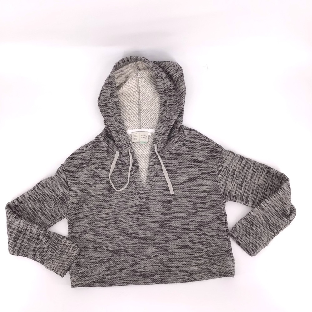 Saturday Sunday Gray Metallic V-Neck Crop Hoodie Size Small